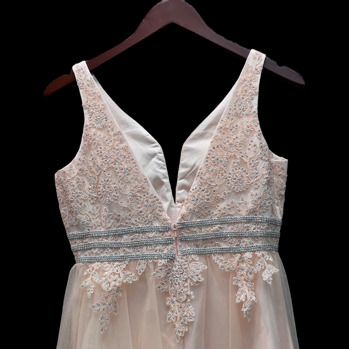 Blush Embroidered Gown w/ 3-Tier Rhinestone Belt