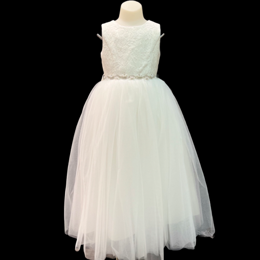 Sleeveless Ivory Dress w/ Lace Bodice