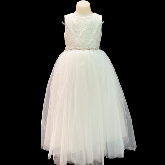 Ivory Sleeveless Dress w/ Lace Bodice