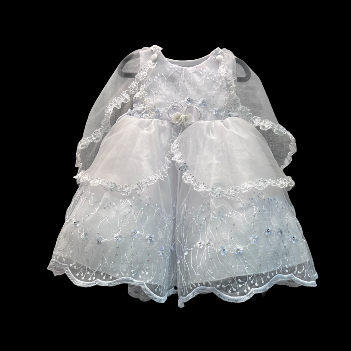 Sleeveless Floral Embroidered Baby Gown w/ Organza Cape (12-18 months)