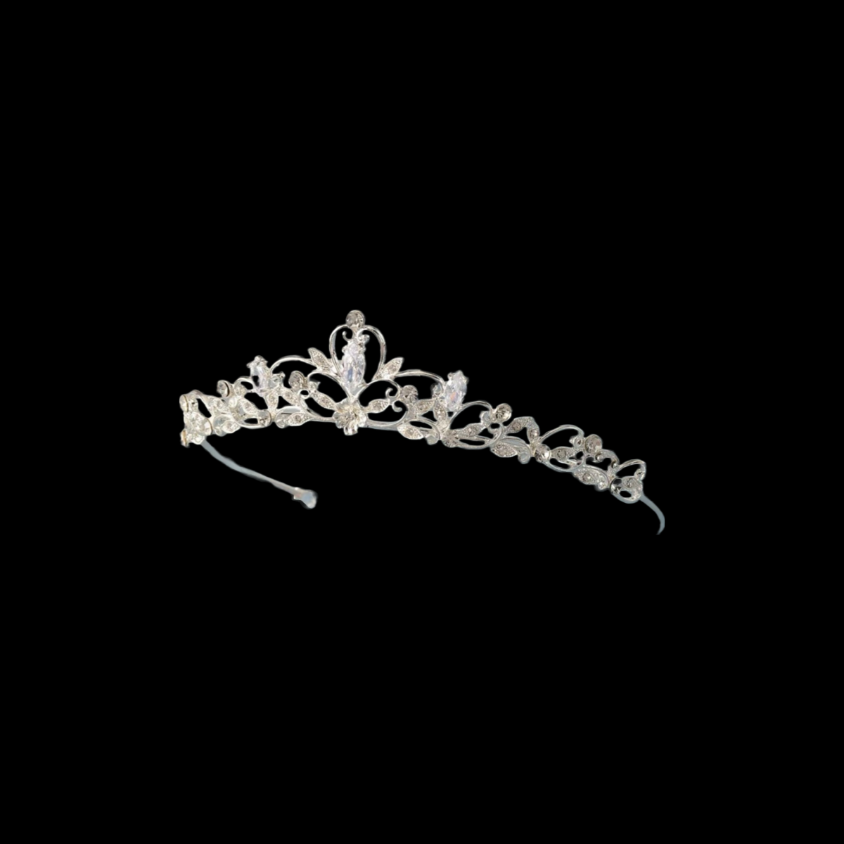 Silver Embroidered Rhinestone Tiara