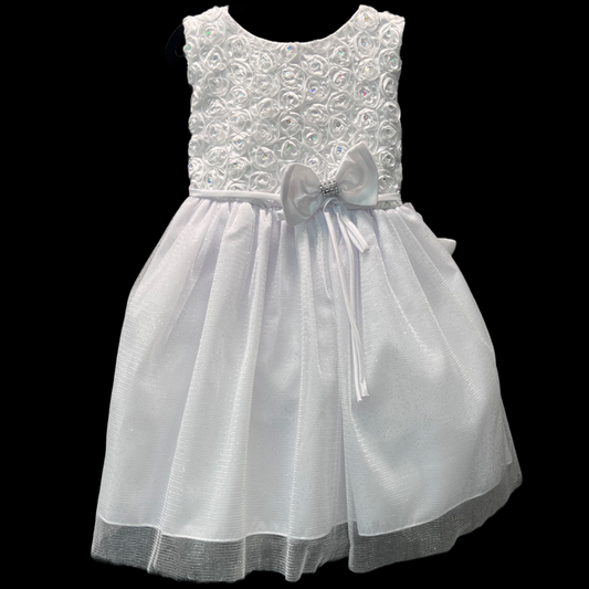 White Floral Ribbon Swirl Baby Dress w/ Headband