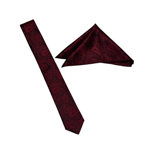 Burgundy Paisley Mens Necktie & Pocket Square