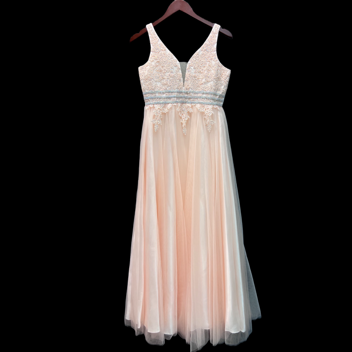 Blush Embroidered Gown w/ 3-Tier Rhinestone Belt