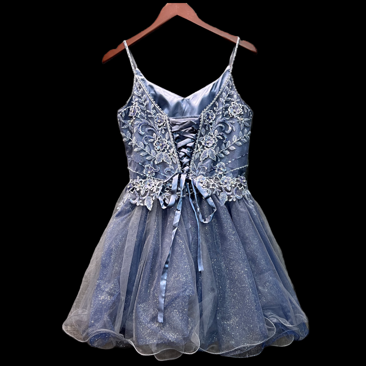 Smoky Blue Sparkle Short Dress w/ Shawl