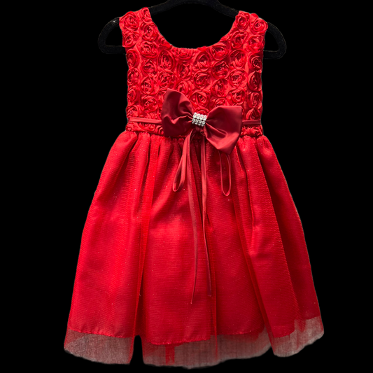 Red Floral Ribbon Swirl Baby Dress w/ Headband