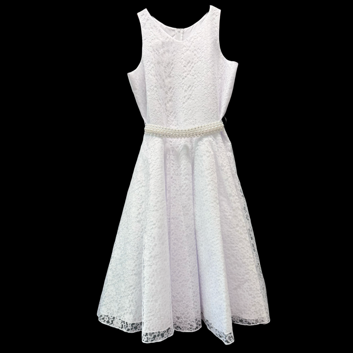 Teen White Lace Dress w/ Rhinestone Brooch