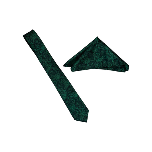 Green Paisley Mens Necktie & Pocket Square Set
