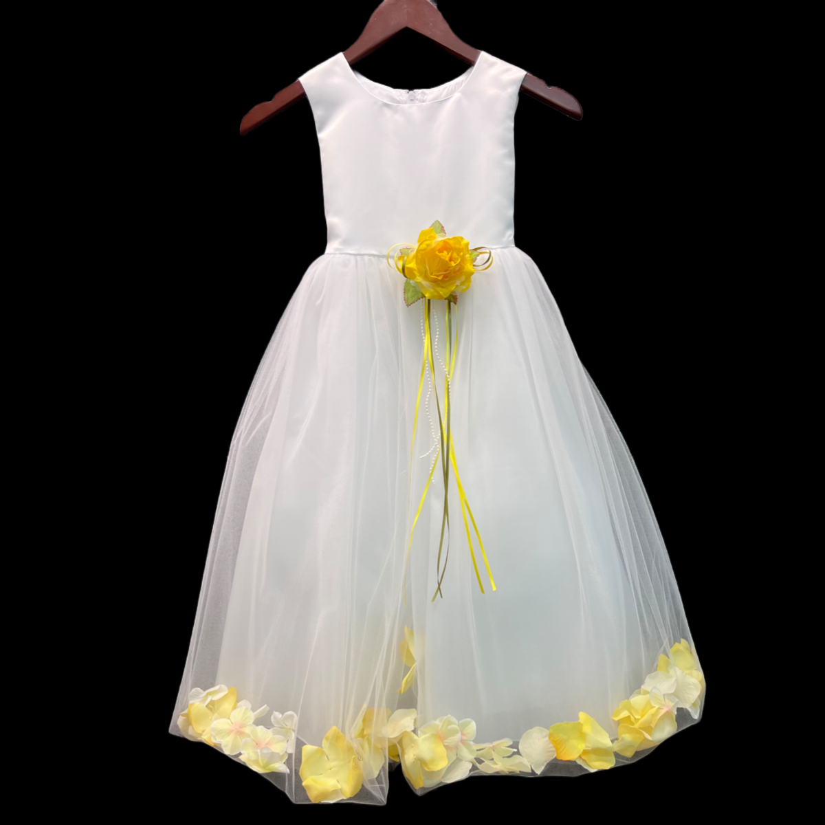White Flower Girl Dress w/ Organza Tulle Floral Skirt