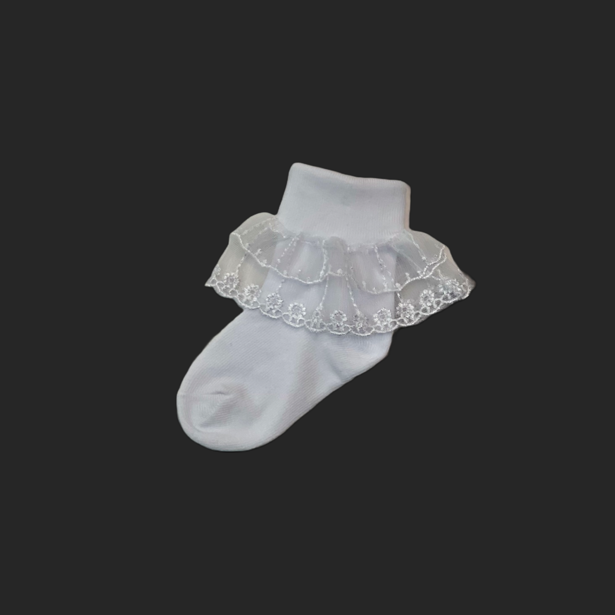 White Organza Baby Socks w/ Embroidered Ruffle