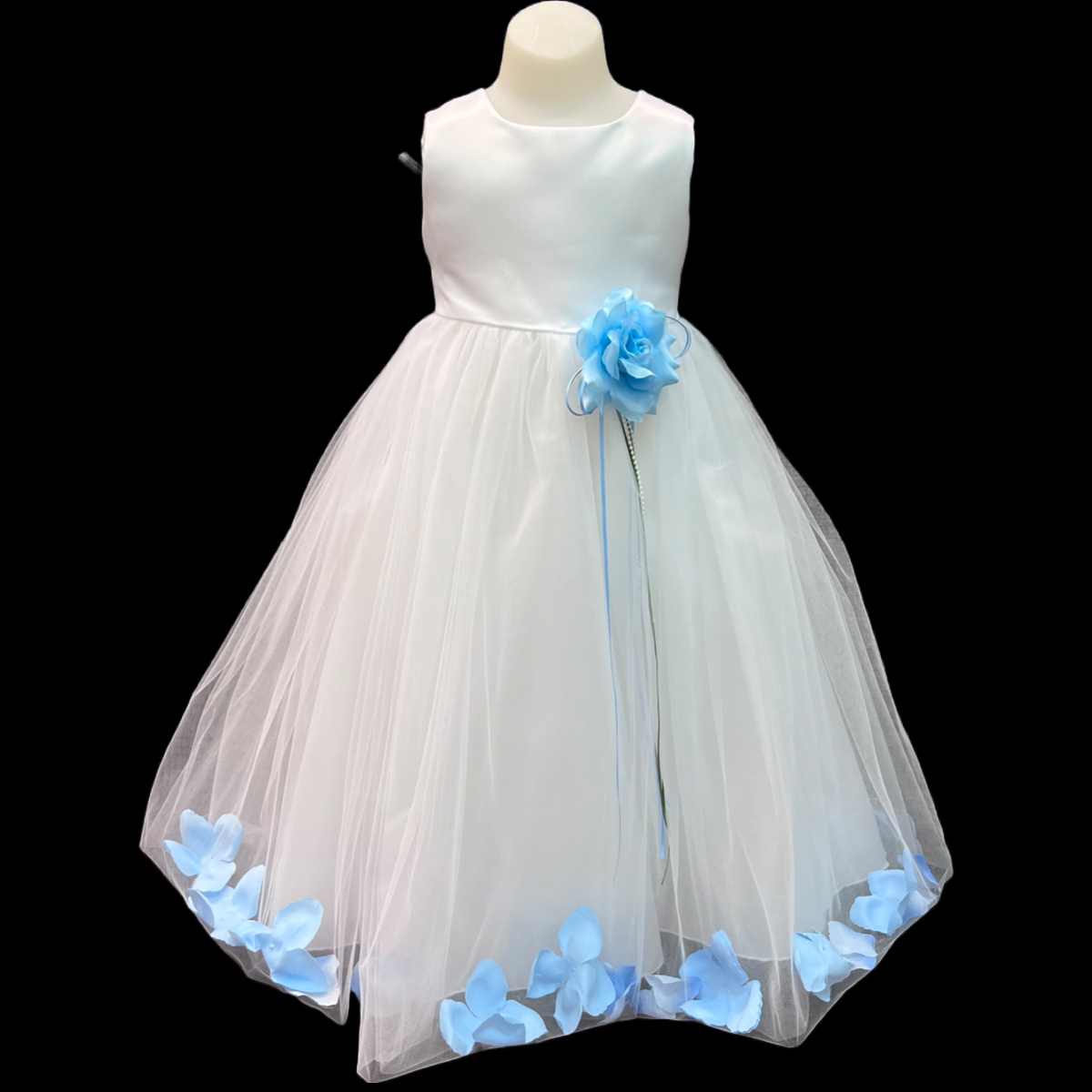 White Flower Girl Dress w/ Organza Tulle Floral Skirt