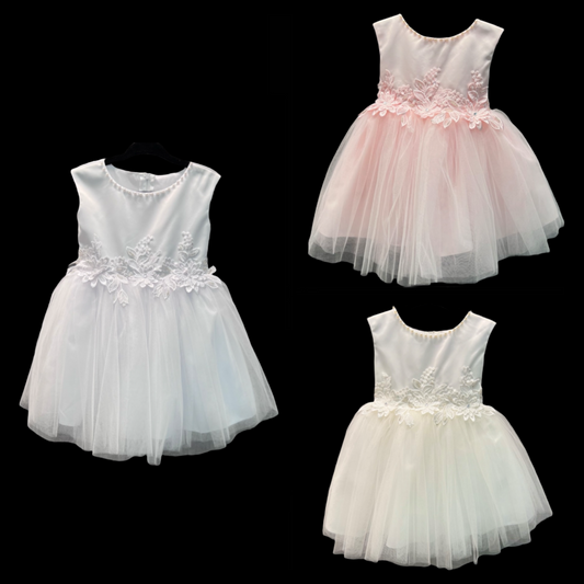 Fancy Kids Pearl Neckline Floral Bodice w/ Tulle Skirt