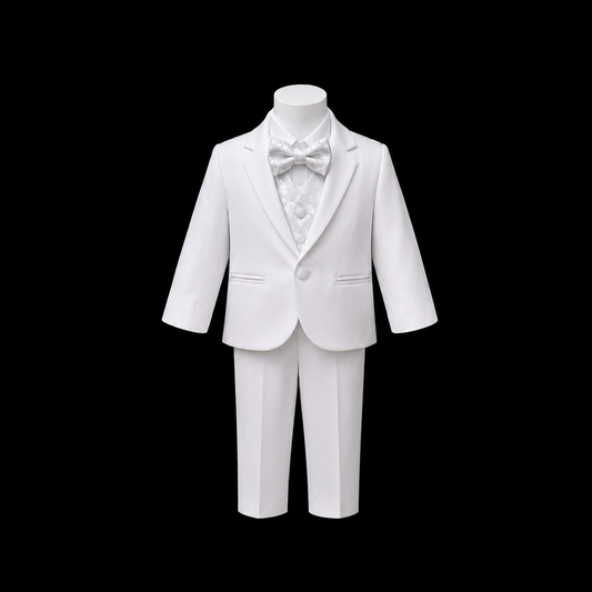 Baby Mode 5-Piece White Paisley Baby Tuxedo
