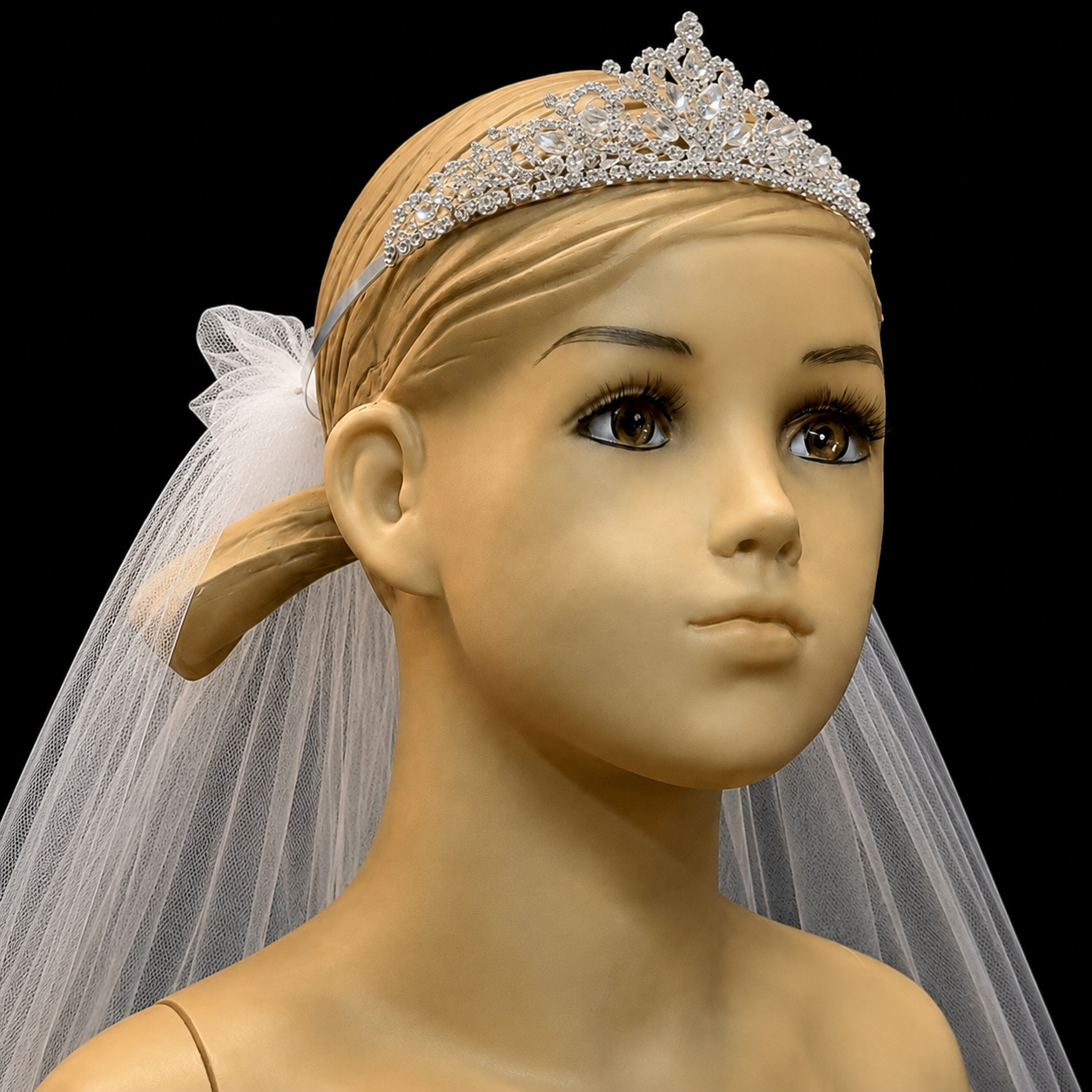 Diamond & Crystal Beaded Tiara with White Veil