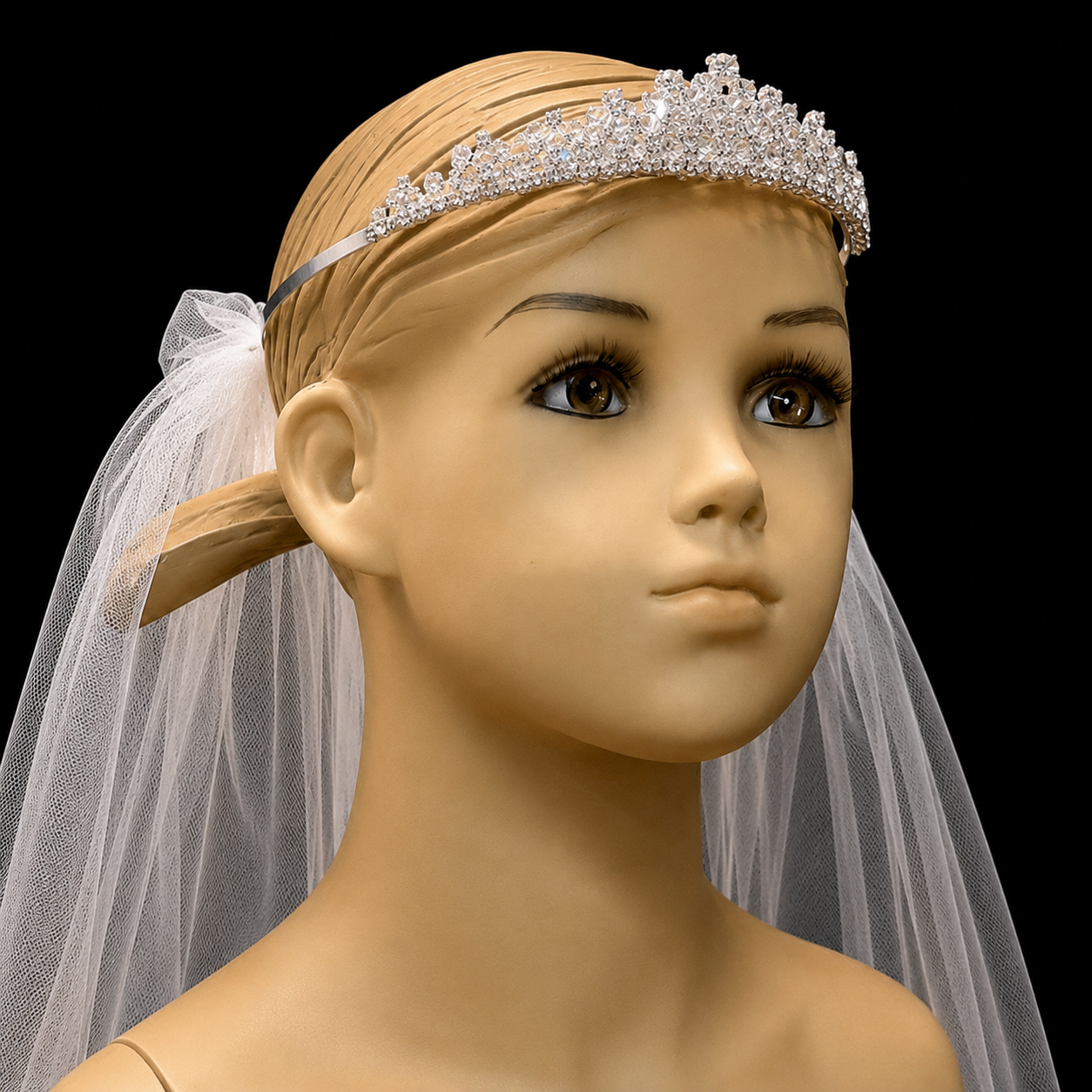 Rhinestone & Crystal Beaded Tiara with Veil