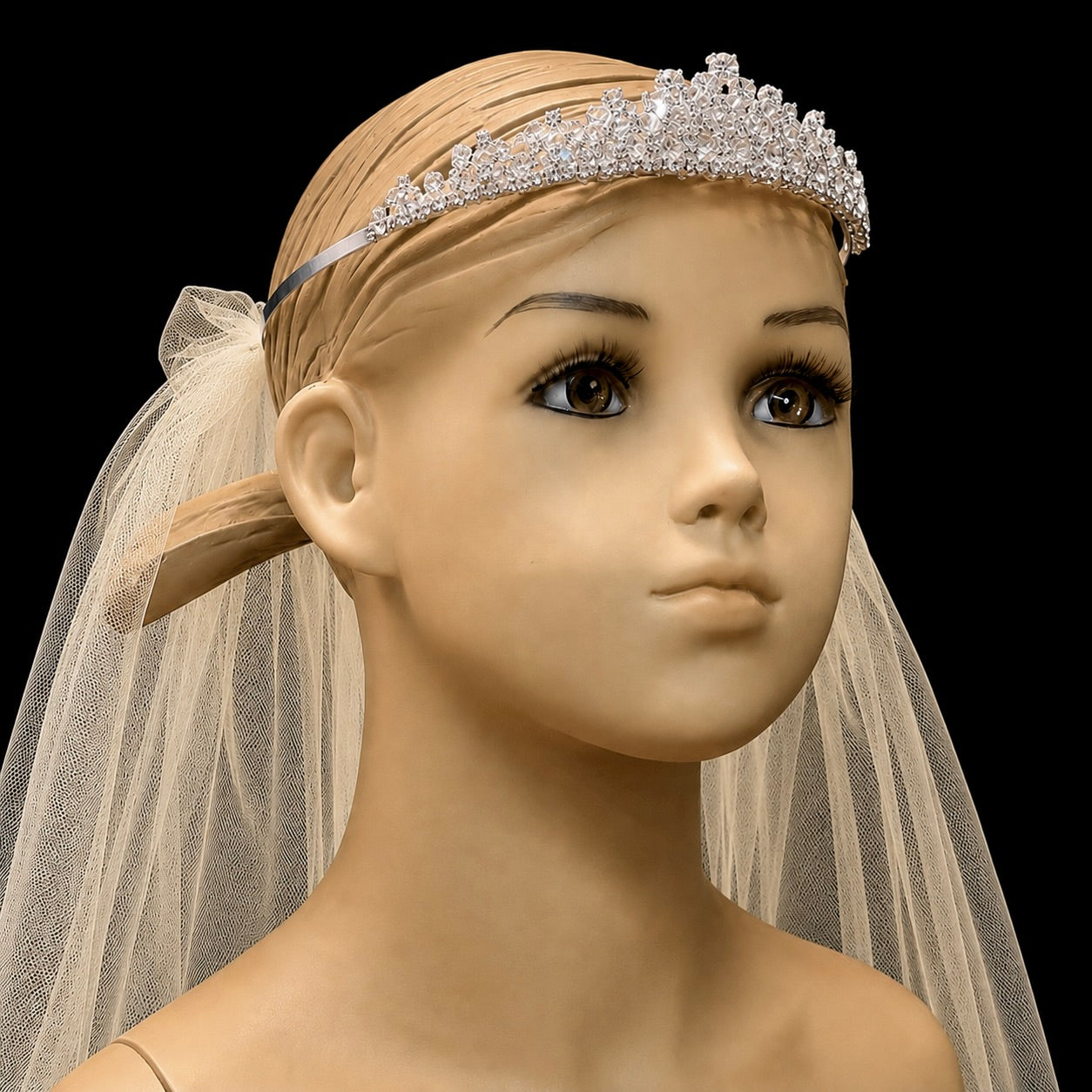 Rhinestone & Crystal Beaded Tiara with Veil