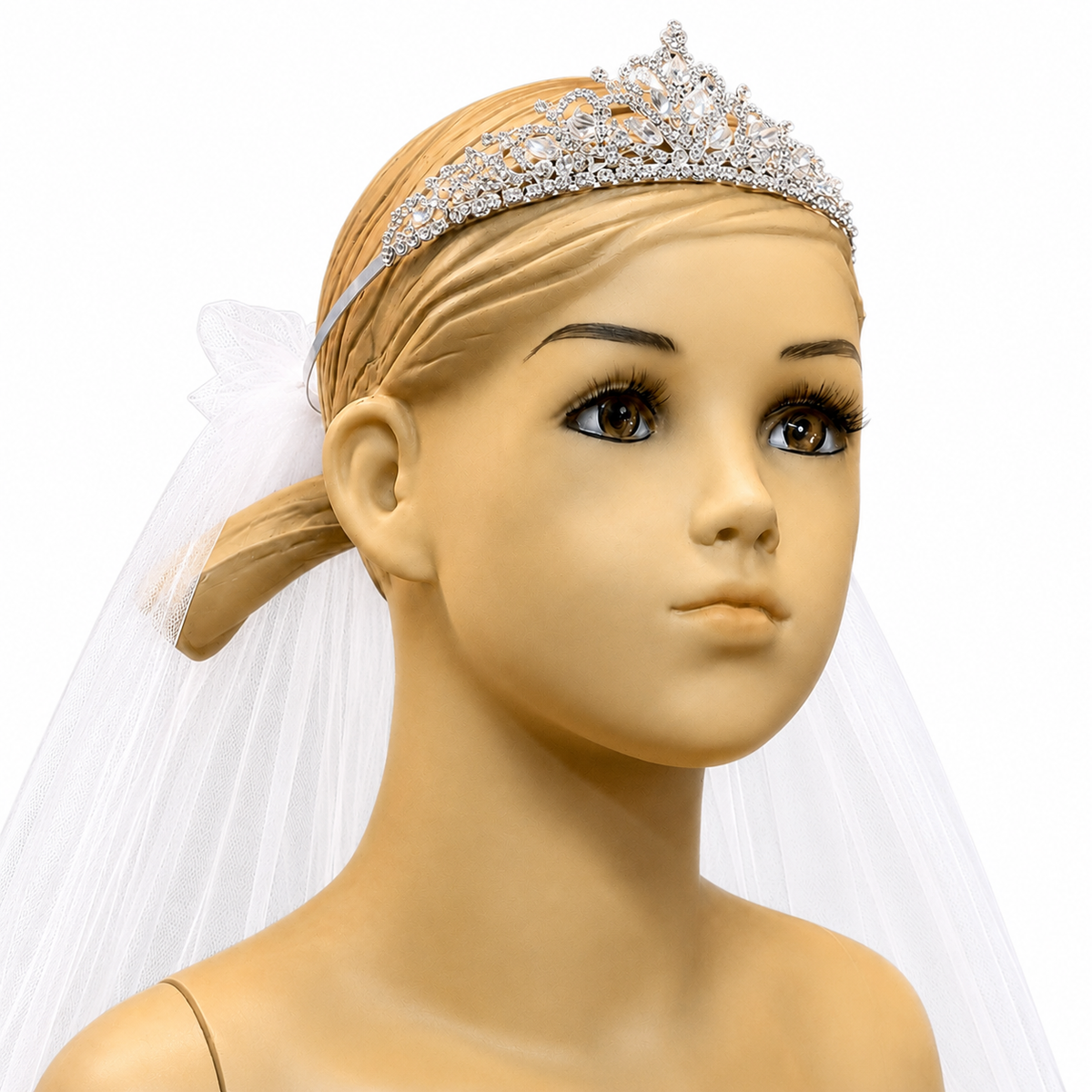 Diamond & Crystal Beaded Tiara with White Veil
