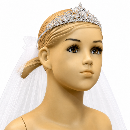 Diamond & Crystal Beaded Tiara with White Veil