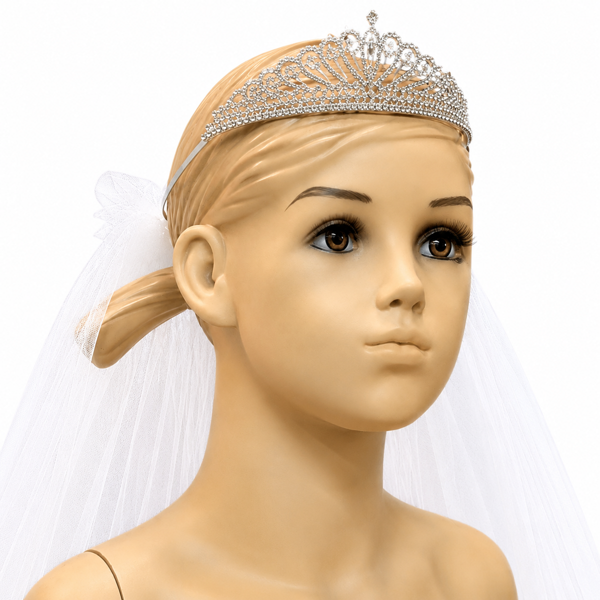 Diamond Tiara Headpiece with White Veil