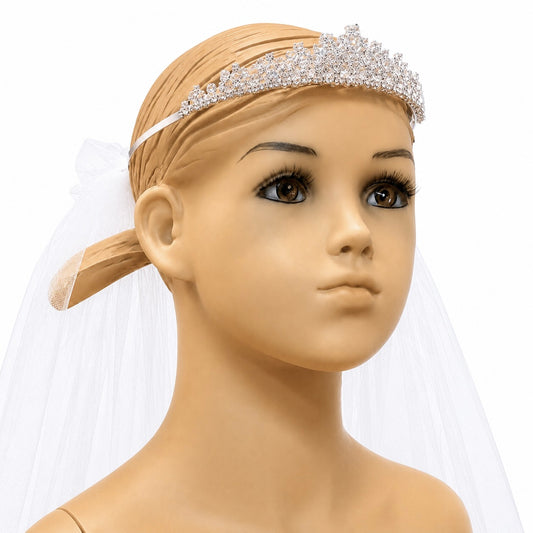 Rhinestone & Crystal Beaded Tiara with Veil