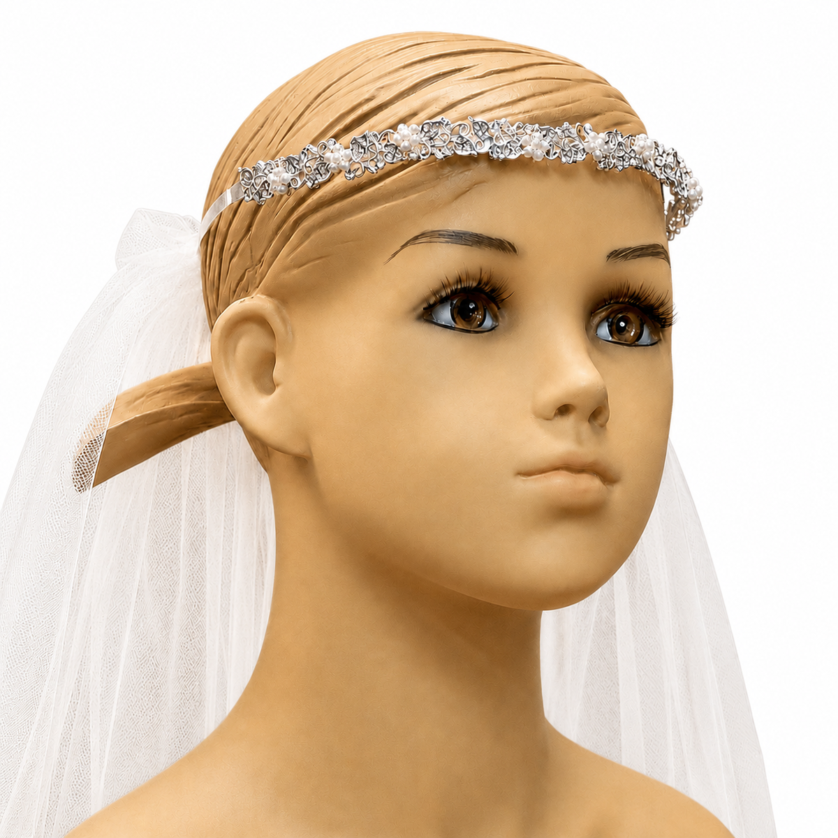 Pearl & Rhinestone Headpiece with White Veil