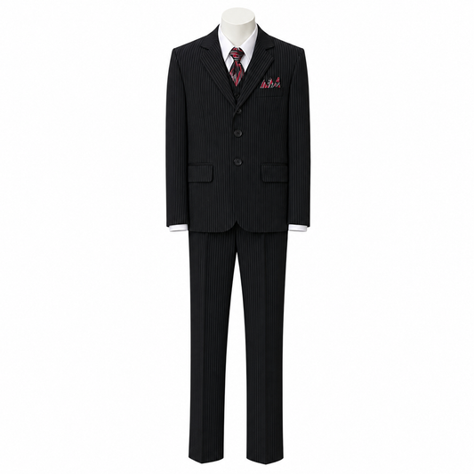 Kids Mode Classic Fit 5-Piece Black Pinstripe Suit