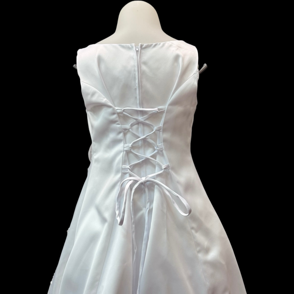 Sleeveless White Satin Dress & Satin Bolero w/ Pearl Embroidery