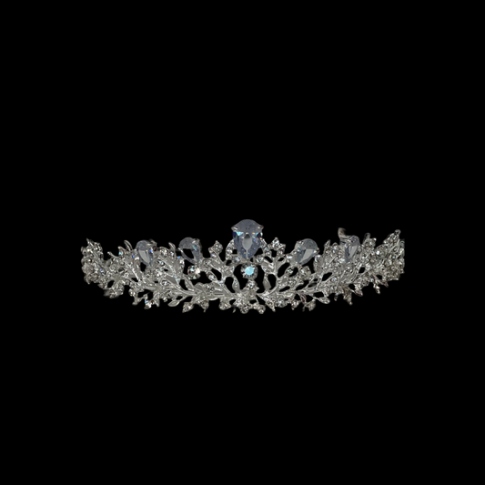 Silver Embroidered Rhinestone Large Tiara