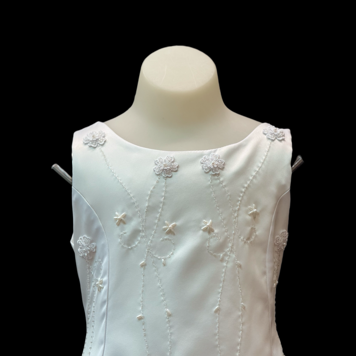 Sleeveless White Satin Dress & Satin Bolero w/ Pearl Embroidery