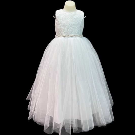 White Sleeveless Dress w/ Lace Bodice