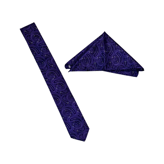 Deep Violet Paisley Mens Necktie & Pocket Square Set
