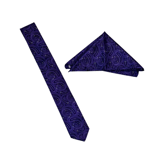 Deep Violet Paisley Mens Necktie & Pocket Square