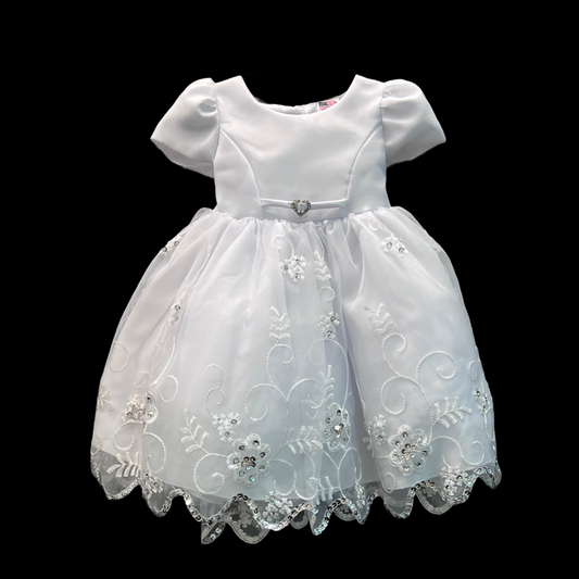Cap Sleeve Baby White Dress w/ Rhinestones and Sequins