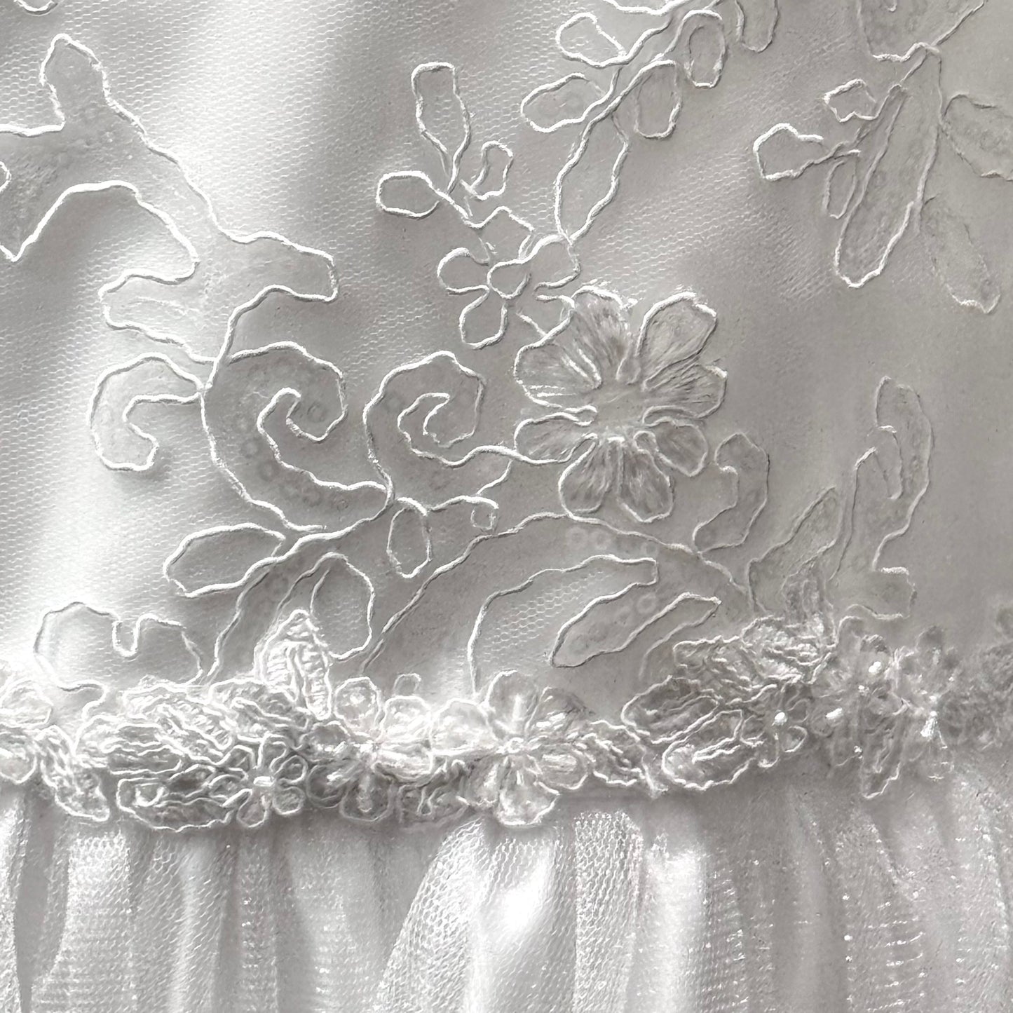 Jolene White Floral Lace Dress w/ Sequin Bodice & Crystal Tulle Skirt