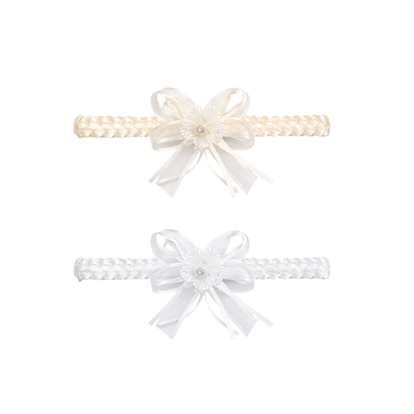 Baby Organza Bow Headband with Pearls & Rhinestone Accent