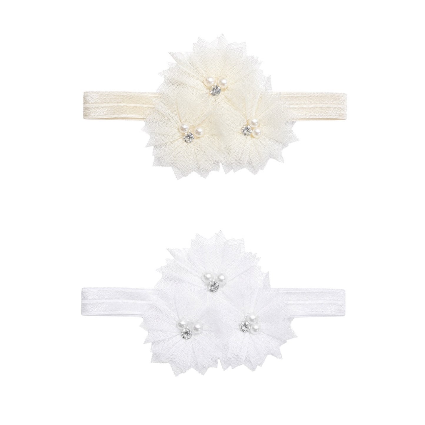 Baby Tulle Flower Headband with Pearls & Rhinestone Accents