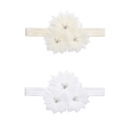 Baby Tulle Flower Headband with Pearls & Rhinestone Accents