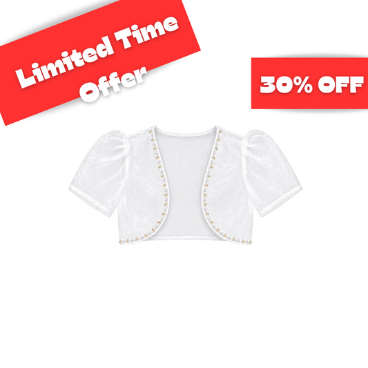 Jolene Girls’ Organza Bolero with Clear Beading & Sequin Trim
