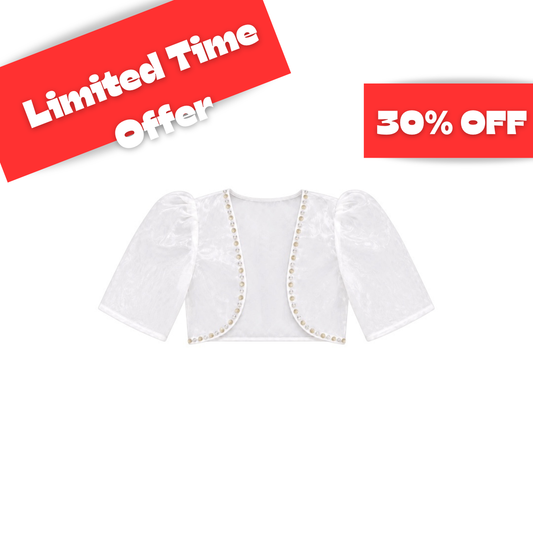 Jolene Girls’ Organza Bolero with Clear Beading & Sequin Trim
