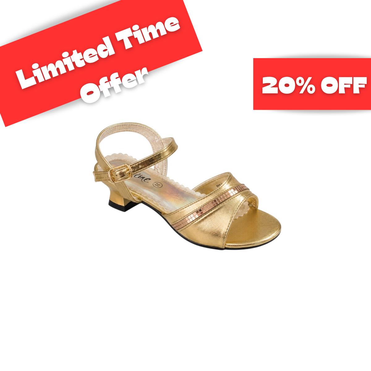 Jolene Girls' Gold Metallic Open-Toe Dress Heel with Mosaic Detail