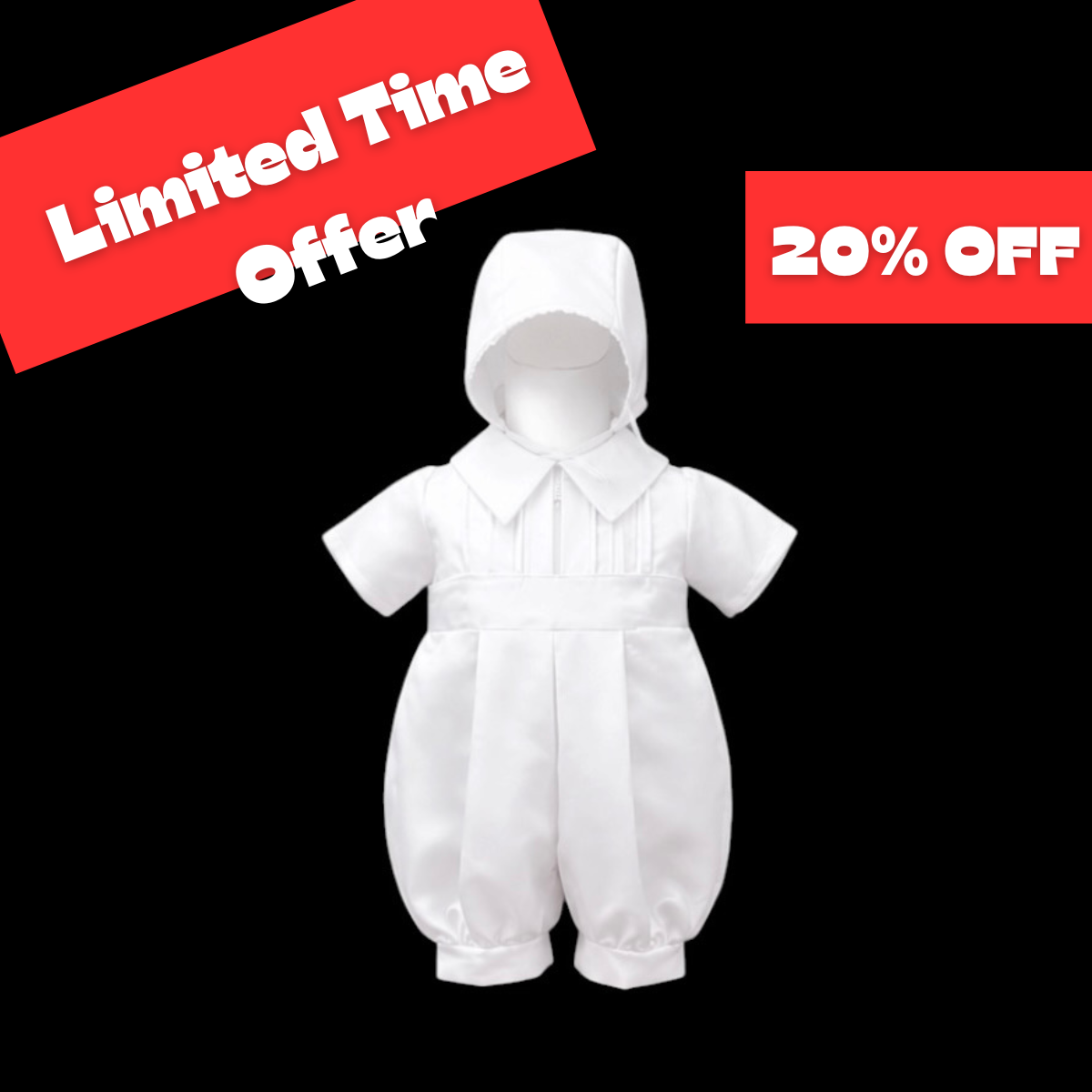 Tip Top Kids Classic White Baptism Romper with Matching Bonnet