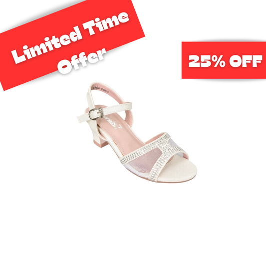 Jolene Girls' Pearl White Open-Toe Rhinestone Dress Heel