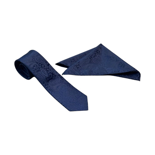 Blue Paisley Mens Necktie & Pocket Square