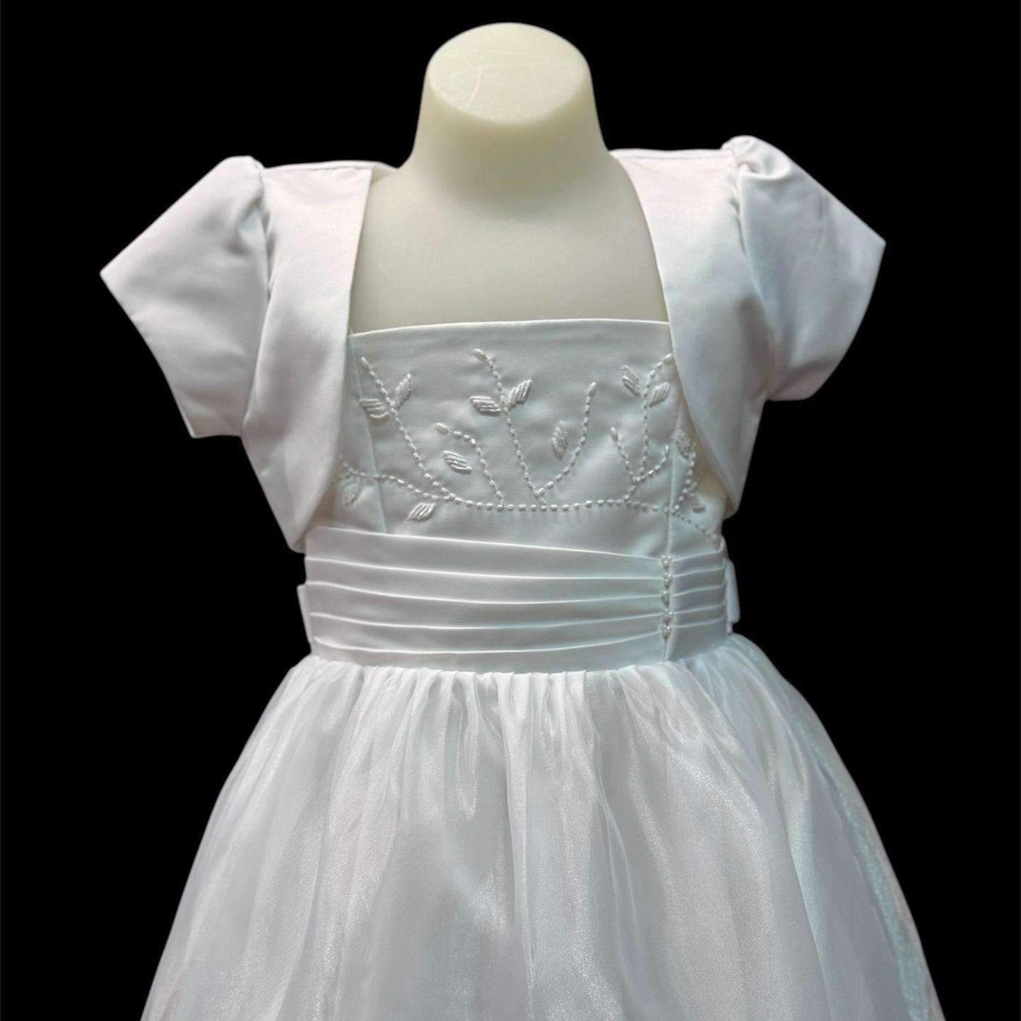 Sleeveless White Dress & Satin Bolero w/ Pearl Embroidery
