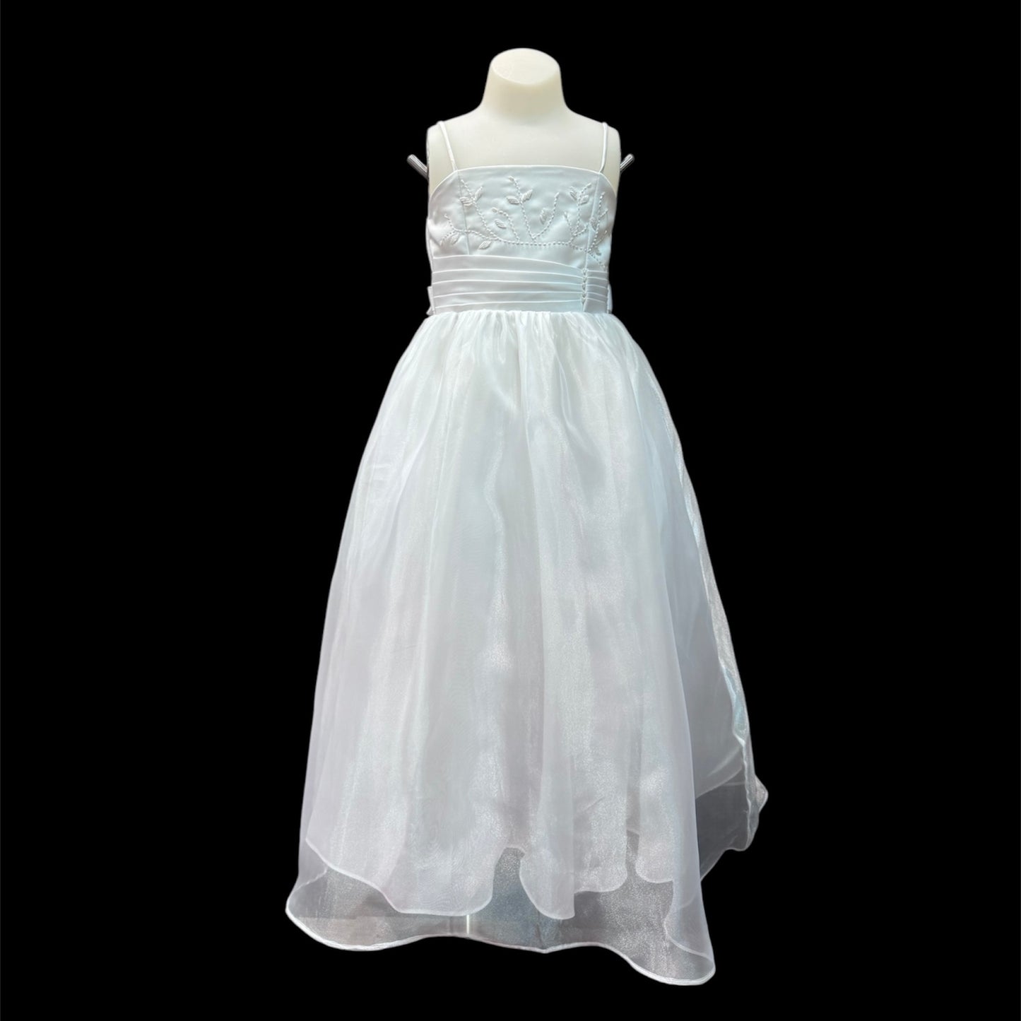 Sleeveless White Dress & Satin Bolero w/ Pearl Embroidery