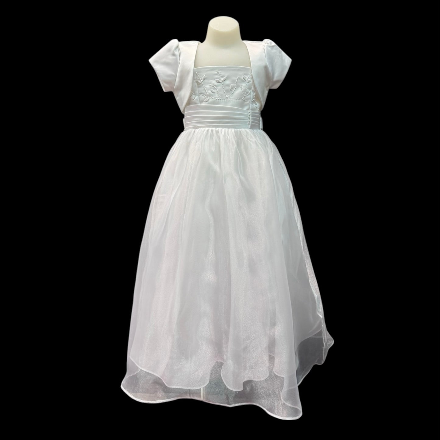 Sleeveless White Dress & Satin Bolero w/ Pearl Embroidery