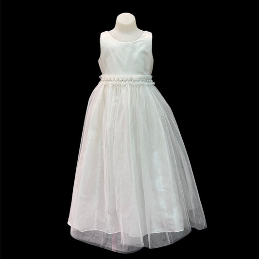 Ivory Sleeveless Dress w/ Rhinestone & Pearl Belt