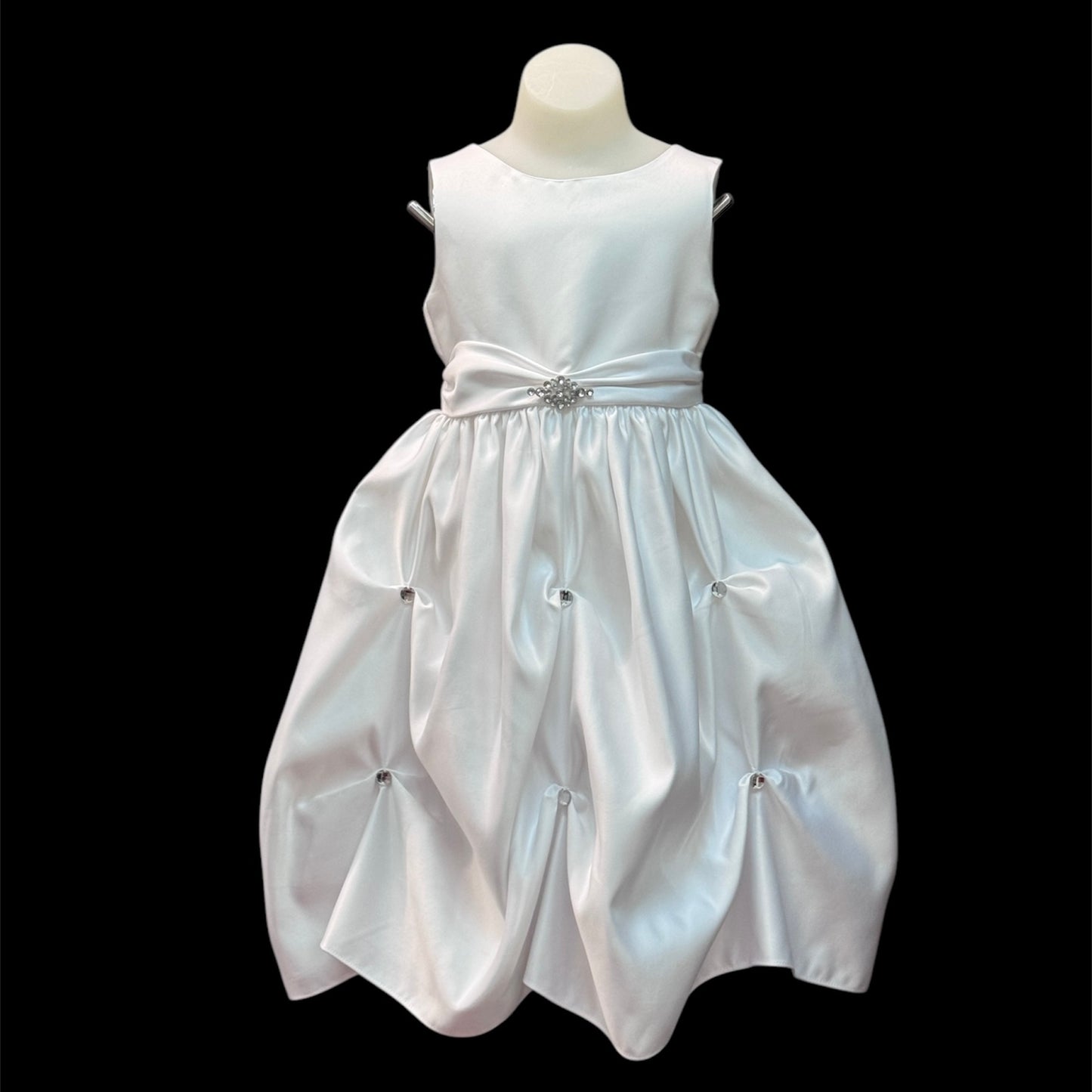 White Ruched Dress w/ Rhinestones