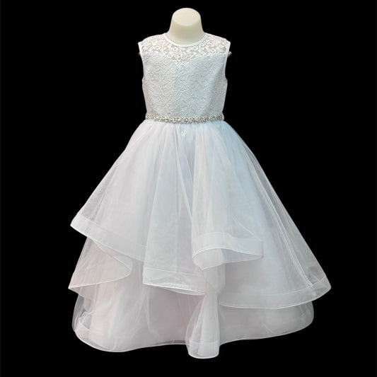 White Cap Sleeve Dress w/ Floral Lace Bodice