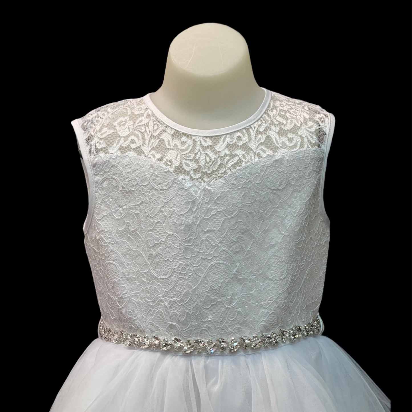 White Cap Sleeve Dress w/ Floral Lace Bodice